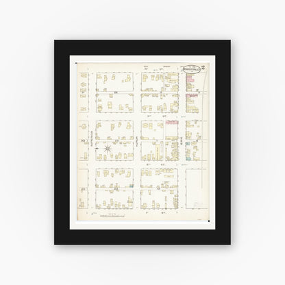 Old map wall art mockup — black gallery frame with white mat — Sanborn Fire Insurance Map from Missouri Valley, Harrison County, Iowa (1886), Sheet #0002