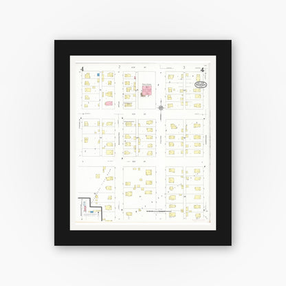 Old map wall art mockup — black gallery frame with white mat — Sanborn Fire Insurance Map from Remsen, Plymouth County, Iowa (1929), Sheet #0004
