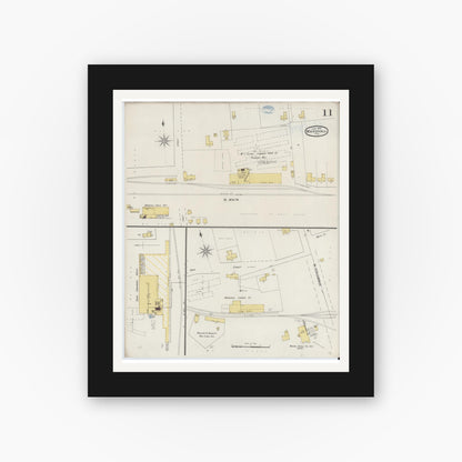 Old map wall art mockup — black gallery frame with white mat — Sanborn Fire Insurance Map from Marshall, Harrison County, Texas (1894), Sheet #0011