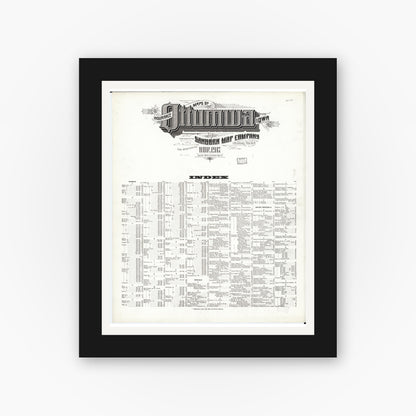 Old map wall art mockup — black gallery frame with white mat — Sanborn Fire Insurance Map from Ottumwa, Wapello County, Iowa (1917), Sheet #0001