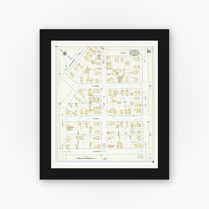 Old map wall art mockup — black gallery frame with white mat — Sanborn Fire Insurance Map from Alpena, Alpena County, Michigan (1910), Sheet #0016