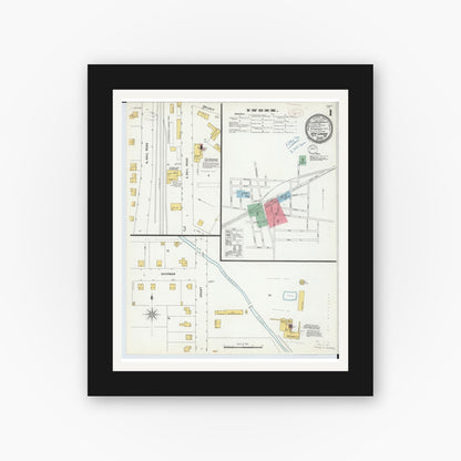 Old map wall art mockup — black gallery frame with white mat — Sanborn Fire Insurance Map from New London, Huron County, Ohio (1899), Sheet #0001