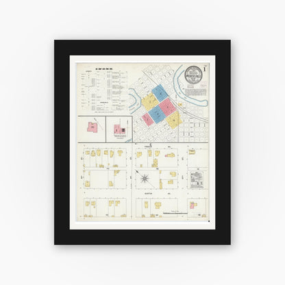 Old map wall art mockup — black gallery frame with white mat — Sanborn Fire Insurance Map from Wichita Falls, Wichita County, Texas (1904), Sheet #0001