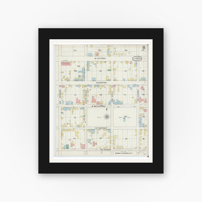 Old map wall art mockup — black gallery frame with white mat — Sanborn Fire Insurance Map from Laredo, Webb County, Texas (1894), Sheet #0008