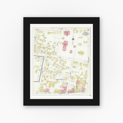 Old map wall art mockup — black gallery frame with white mat — Sanborn Fire Insurance Map from Waltham, Middlesex County, Massachusetts (1911), Sheet #0007