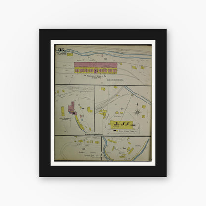 Old map wall art mockup — black gallery frame with white mat — Sanborn Fire Insurance Map from Akron, Summit County, Ohio (1892), Sheet #0035