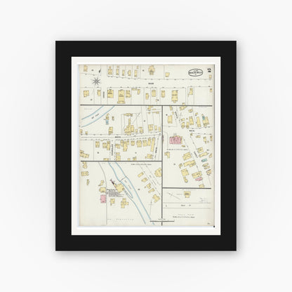 Old map wall art mockup — black gallery frame with white mat — Sanborn Fire Insurance Map from Miners Mills, Luzerne County, Pennsylvania (1897), Sheet #0002