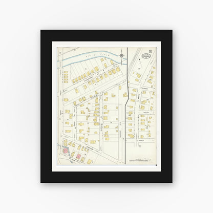 Old map wall art mockup — black gallery frame with white mat — Sanborn Fire Insurance Map from Ridgway, Elk County, Pennsylvania (1915), Sheet #0008
