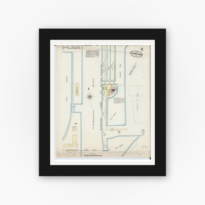 Old map wall art mockup — black gallery frame with white mat — Sanborn Fire Insurance Map from Cheboygan, Cheboygan County, Michigan (1884), Sheet #0002