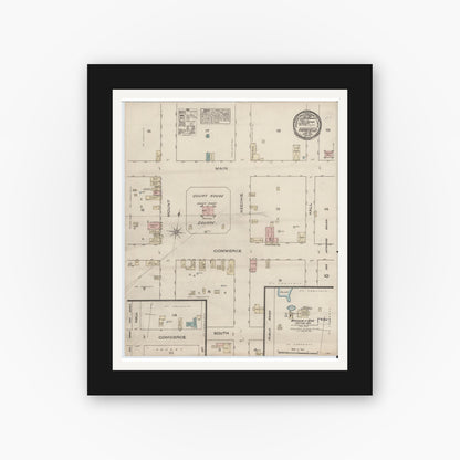 Old map wall art mockup — black gallery frame with white mat — Sanborn Fire Insurance Map from Fairfield, Freestone County, Texas (1885), Sheet #0001