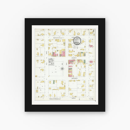 Old map wall art mockup — black gallery frame with white mat — Sanborn Fire Insurance Map from Owensville, Gibson County, Indiana (1900), Sheet #0001