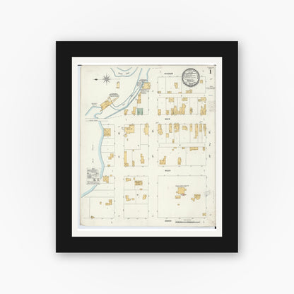 Old map wall art mockup — black gallery frame with white mat — Sanborn Fire Insurance Map from Hersey, Osceola County, Michigan (1900) - Complete Map Set