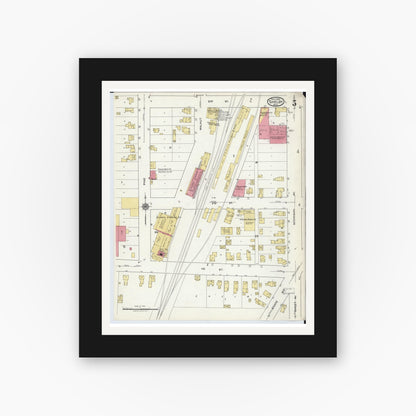 Old map wall art mockup — black gallery frame with white mat — Sanborn Fire Insurance Map from Shelby, Oceana County, Michigan (1920), Sheet #0005
