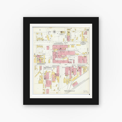 Old map wall art mockup — black gallery frame with white mat — Sanborn Fire Insurance Map from Salem, Columbiana County, Ohio (1903), Sheet #0011
