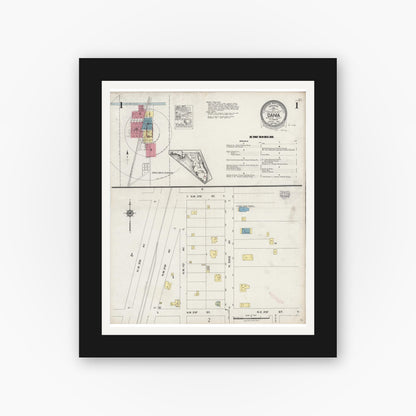 Old map wall art mockup — black gallery frame with white mat — Sanborn Fire Insurance Map from Dania, Broward County, Florida (1924) - Complete Map Set