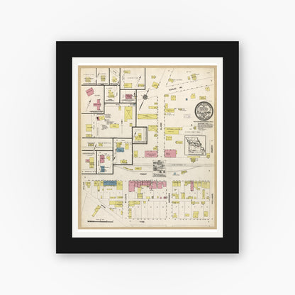 Old map wall art mockup — black gallery frame with white mat — Sanborn Fire Insurance Map from Sullivan, Franklin County, Missouri (1914), Sheet #0001