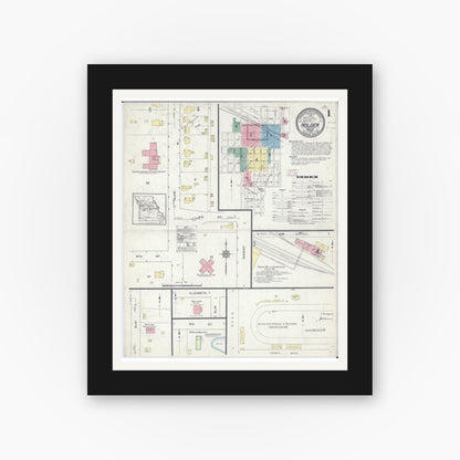Old map wall art mockup — black gallery frame with white mat — Sanborn Fire Insurance Map from Holden, Johnson County, Missouri (1914) - Complete Map Set