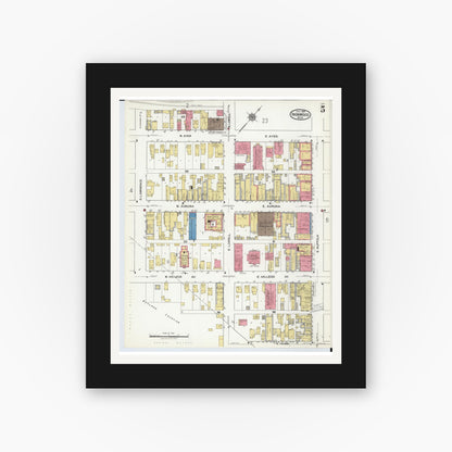 Old map wall art mockup — black gallery frame with white mat — Sanborn Fire Insurance Map from Ironwood, Gogebic County, Michigan (1921), Sheet #0005