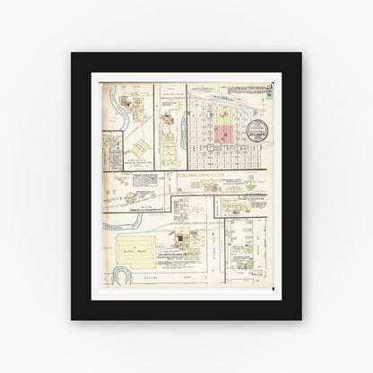 Old map wall art mockup — black gallery frame with white mat — Sanborn Fire Insurance Map from Atlantic, Cass County, Iowa (1883) â€” Complete Set