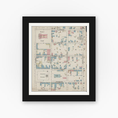 Old map wall art mockup — black gallery frame with white mat — Sanborn Fire Insurance Map from Laredo, Webb County, Texas (1885), Sheet #0003