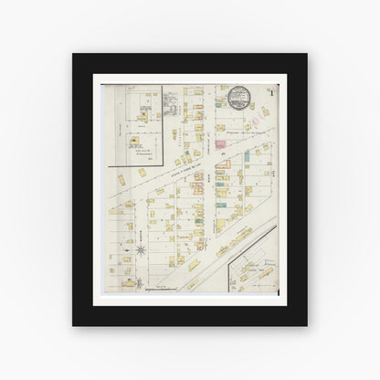 Old map wall art mockup — black gallery frame with white mat — Sanborn Fire Insurance Map from Campbellsport, Fond du Lac County, Wisconsin (1894), Sheet #0001