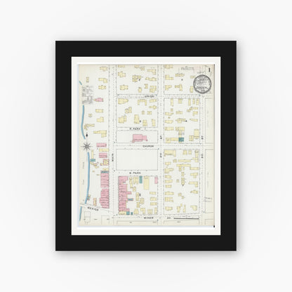 Old map wall art mockup — black gallery frame with white mat — Sanborn Fire Insurance Map from Camden, Oneida County, New York (1891) - Complete Map Set