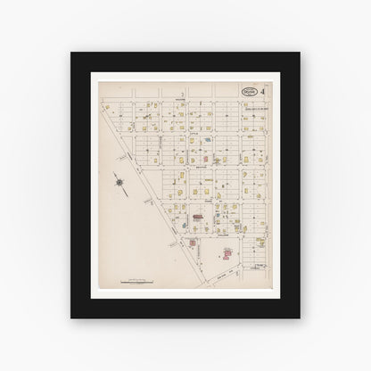 Old map wall art mockup — black gallery frame with white mat — Sanborn Fire Insurance Map from Devine, Medina County, Texas (1922), Sheet #0004