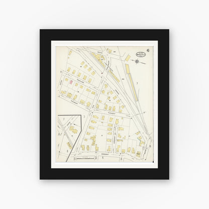 Old map wall art mockup — black gallery frame with white mat — Sanborn Fire Insurance Map from Wakefield, Middlesex County, Massachusetts (1915), Sheet #0006