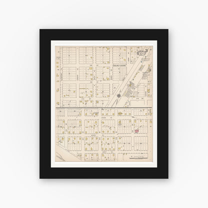 Old map wall art mockup — black gallery frame with white mat — Sanborn Fire Insurance Map from Rule, Haskell County, Texas (1922), Sheet #0003