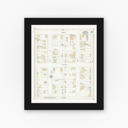 Old map wall art mockup — black gallery frame with white mat — Sanborn Fire Insurance Map from Peshtigo, Marinette County, Wisconsin (1904), Sheet #0004