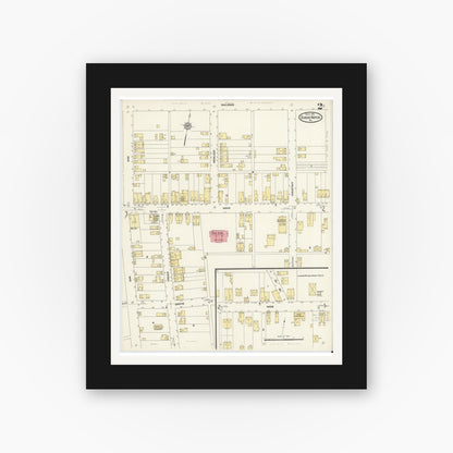 Old map wall art mockup — black gallery frame with white mat — Sanborn Fire Insurance Map from Sugar Notch, Luzerne County, Pennsylvania (1911), Sheet #0002