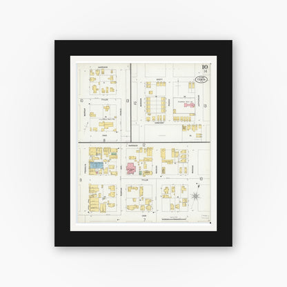 Old map wall art mockup — black gallery frame with white mat — Sanborn Fire Insurance Map from Tampa, Hillsborough County, Florida (1899), Sheet #0010