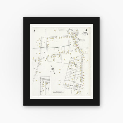 Old map wall art mockup — black gallery frame with white mat — Sanborn Fire Insurance Map from Midway, Washington County, Pennsylvania (1927), Sheet #0004