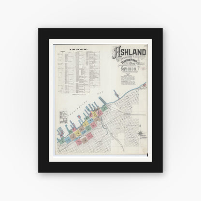 Old map wall art mockup — black gallery frame with white mat — Sanborn Fire Insurance Map from Ashland, Ashland County, Wisconsin (1890) - Complete Map Set