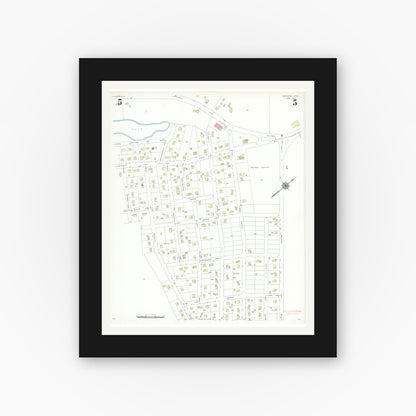 Old map wall art mockup — black gallery frame with white mat — Sanborn Fire Insurance Map from Westwood, Norfolk County, Massachusetts (1941), Sheet #0005