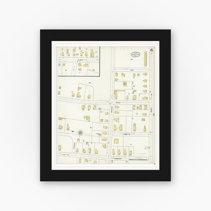 Old map wall art mockup — black gallery frame with white mat — Sanborn Fire Insurance Map from Natick, Middlesex County, Massachusetts (1904), Sheet #0006