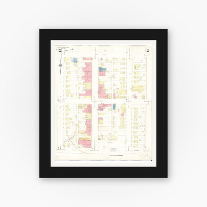 Old map wall art mockup — black gallery frame with white mat — Sanborn Fire Insurance Map from Valley Junction, Polk County, Iowa (1941), Sheet #0002