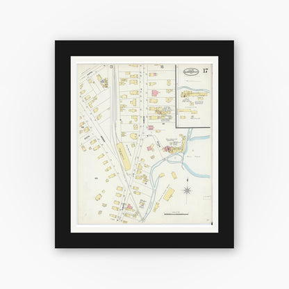 Old map wall art mockup — black gallery frame with white mat — Sanborn Fire Insurance Map from Gloversville, Fulton County, New York (1897), Sheet #0017