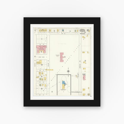 Old map wall art mockup — black gallery frame with white mat — Sanborn Fire Insurance Map from Warsaw, Kosciusko County, Indiana (1917), Sheet #0017