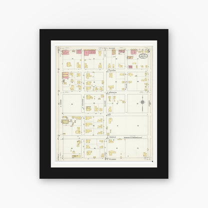 Old map wall art mockup — black gallery frame with white mat — Sanborn Fire Insurance Map from Lake City, Columbia County, Florida (1912), Sheet #0005