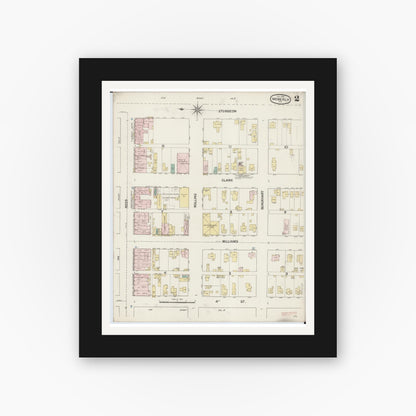 Old map wall art mockup — black gallery frame with white mat — Sanborn Fire Insurance Map from Moberly, Randolph County, Missouri (1888), Sheet #0002