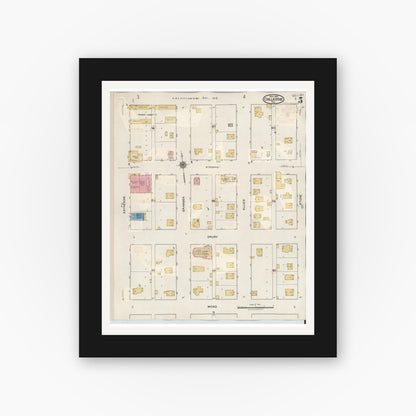 Old map wall art mockup — black gallery frame with white mat — Sanborn Fire Insurance Map from Chillicothe, Hardeman County, Texas (1941), Sheet #0005