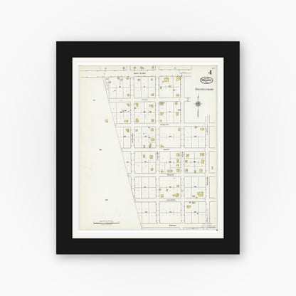 Old map wall art mockup — black gallery frame with white mat — Sanborn Fire Insurance Map from Menard, Menard County, Texas (1921), Sheet #0004