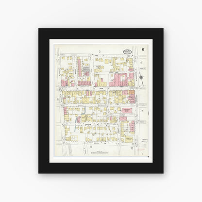 Old map wall art mockup — black gallery frame with white mat — Sanborn Fire Insurance Map from Nyack, Rockland County, New York. (1910), Sheet #0006