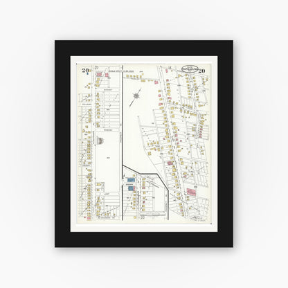 Old map wall art mockup — black gallery frame with white mat — Sanborn Fire Insurance Map from New Philadelphia, Tuscarawas County, Ohio (1926), Sheet #0020