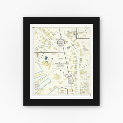 Old map wall art mockup — black gallery frame with white mat — Sanborn Fire Insurance Map from Garden, Delta County, Michigan (1913), Sheet #0001