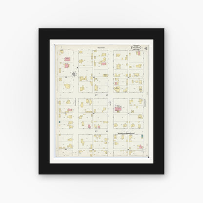 Old map wall art mockup — black gallery frame with white mat — Sanborn Fire Insurance Map from Henry, Marshall County, Illinois (1893), Sheet #0004