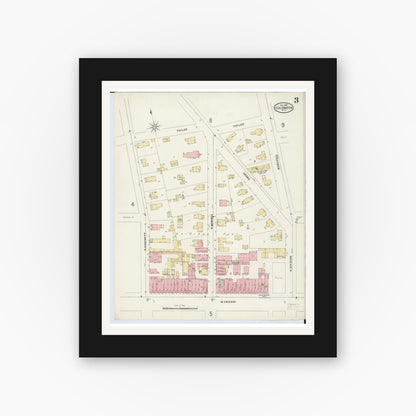 Old map wall art mockup — black gallery frame with white mat — Sanborn Fire Insurance Map from Coldwater, Branch County, Michigan (1897), Sheet #0003