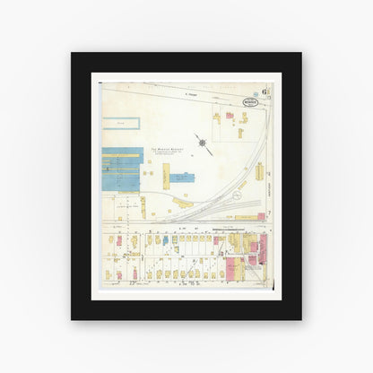 Old map wall art mockup — black gallery frame with white mat — Sanborn Fire Insurance Map from Monroe, Monroe County, Michigan (1916), Sheet #0006