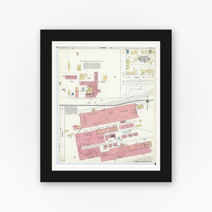 Old map wall art mockup — black gallery frame with white mat — Sanborn Fire Insurance Map from Barberton, Summit County, Ohio (1916), Sheet #0003